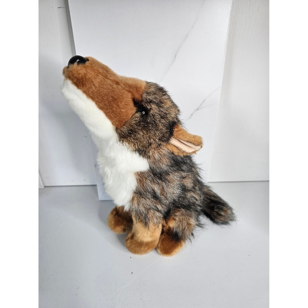 Douglas Cuddle Toy Howling Wolf Plush Stuffed Animal Brown Black 2016 Sitting